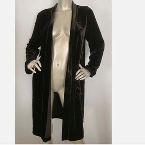 Eileen Fisher Black Velvet High Collar L/S Pocketed Open Jacket NO LABEL! XXS